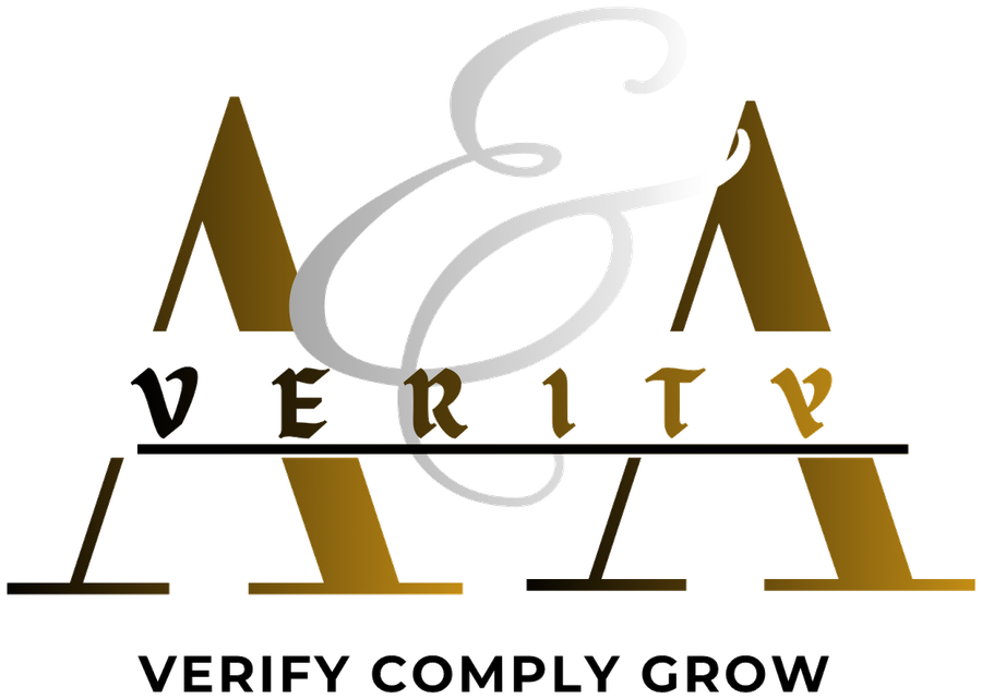 A&A Verity logo with the tagline Verify Comply Grow